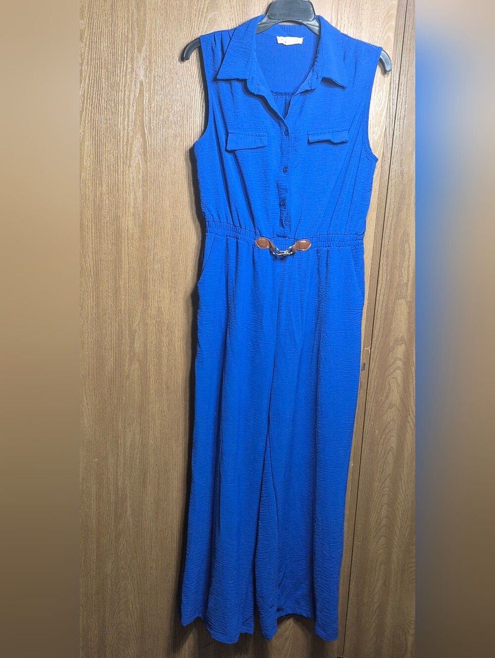 Indigo Rose sleeveless royal blue rayon jumpsuit,large.